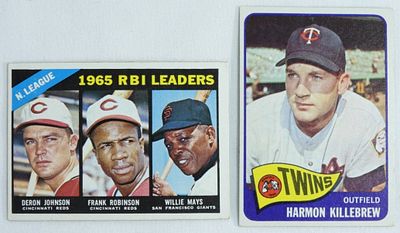 RBI Leaders 1965 & Harmon Killebrew Cards. Vboth in good condition, slightly rounded corners and 