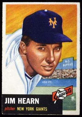 1953 Jim Hearn TOPPS #38. In good condition- rounded corners and ink fading.