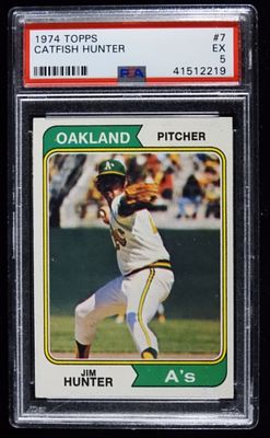 PSA 1974 TOPPS Jim Hunter #7 EX 5. PSA GRADED EX 5, 1974 TOPPS Catfish hunter #7
