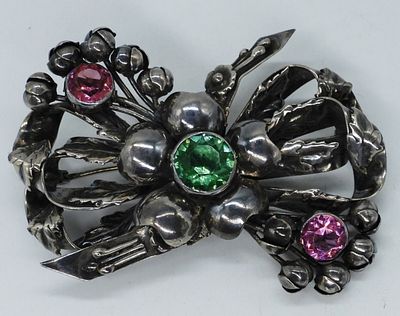 Hobe Sterling Rhinestone Brooch 1940's. Hobe sterling rhinestone brooch, floral. 3" wide and 2" 