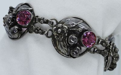 Hobe Sterling Pink Rhinestone 1940's Bracelet. Hobe sterling pink rhinestone bracelet, 7" long. 