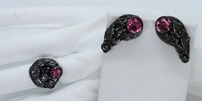 Hobe Pink Rhinestone 925 Earrings & Ring. Sterling Hobe pink rhinestone, screw back earrings 