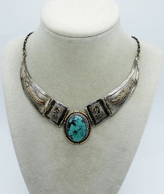 Russel Sam Navajo Turquoise Necklace. Russel Sam signed, Charles Johnson signed. Marked 