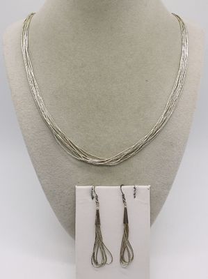 Liquid Sterling Necklace & Earrings. Multistrand liquid sterling necklace, 24" long. Matching 