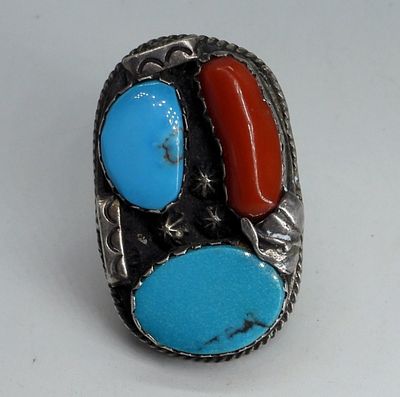 Very Large 925 Navajo Turquoise Ring. Very large, size 11 sterling Navajo ring with Turquoise 