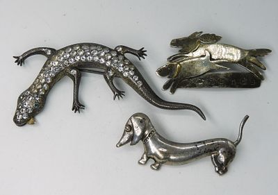 Mexico Dog & Lizard 925 Pins. Three sterling pins, two are dogs, Mexico. Lizard has simulated 