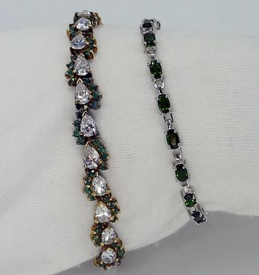 Beautiful Green Sterling Tennis Bracelets. Two beautiful green gemstone tennis bracelets, 6.5" & 