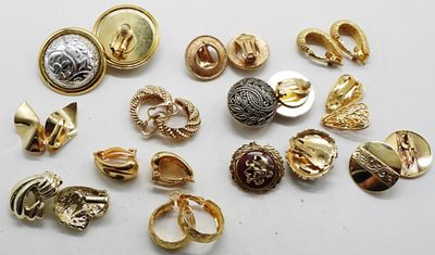 (12) Pair Gold Tone Clip On Earrings. vintageauctionsonline.com