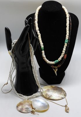 (4) Shell Necklaces (1) Pair Of Earrings. Including a shark tooth necklace