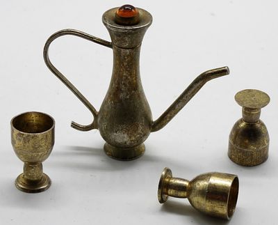(3) Miniature Chalices & Tea Pot. Very heavy