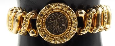 Engraved 1911 Sweetheart Bracelet. Beautiful gold-tone lovers' lot.