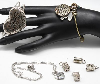 (2) Bracelets, Charms & (1) Necklace. Silver-tone. Love & Family