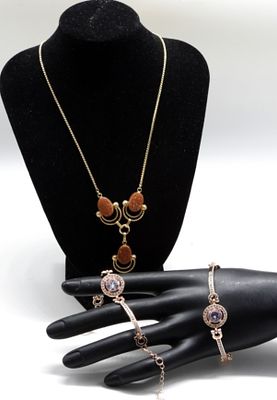 Rose-Gold-Tone Lot. (1) Van Dell Necklace (2) Bracelets