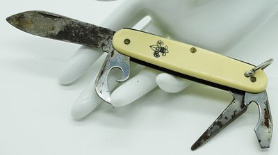 Imperial Boy Scouts Four-Tool B254 Knife. Used. White handle
