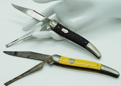 (2) Imperial Two-Blade Pocket Knives. (1) Black handle (1) Much older yellow handle used