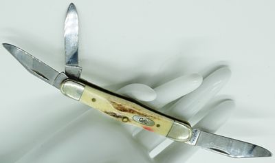 Case XX V5383 WH SS Stag Handle. Three-blade pocket knife