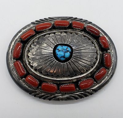 JW Toadlena Native American Belt Buckle. Native American artist, JW Toadlena sterling belt 