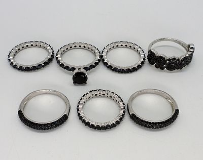 7 Black Spinel Sterling Rings. Seven Black Spinel gemstone rings in sterling silver. Sizes are 8 