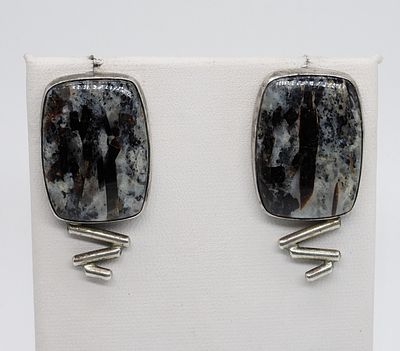 Jay King, Astrophyllite Pierced Earrings 925. Jay King DTR sterling pierced earrings with 