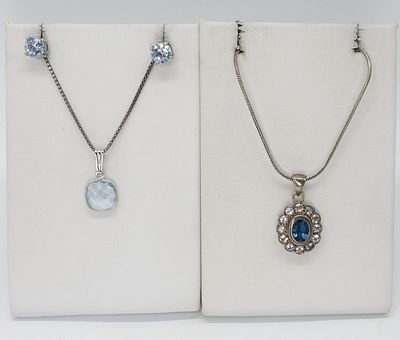 Blue Topaz Sterling Necklaces & Earrings. Two sterling necklaces with Blue Topaz gemstones, 20" 