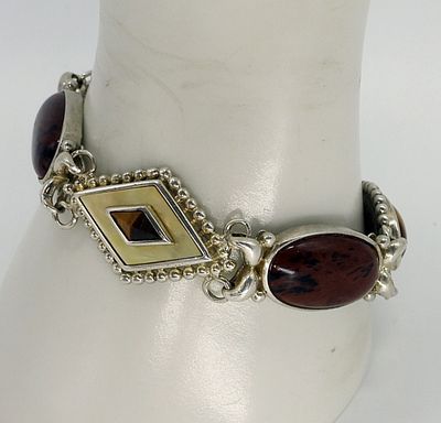 Whitney Kelly 925 Tigers Eye, Jasper Bracelet. Whitney Kelly, Sterling Tigers eye and Jasper 