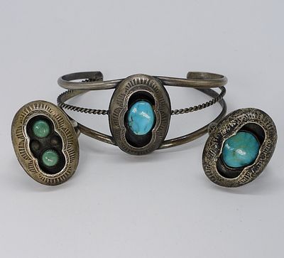 Sterling Turquoise Rings and Cuffs. Vintage sterling and turquoise rings and cuff bracelet. 