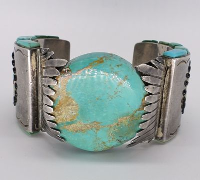 Navajo 925 Turquoise G. Montano. Navajo sterling Turquoise, Mother of Pearl, Red Coral, Black 