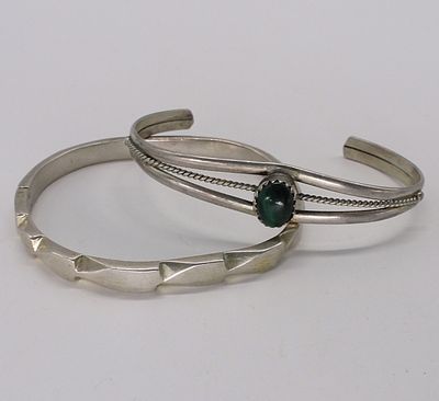 Tiny Taxco 925 Bracelet & Malachite Bracelet. Tiny Taxco sterling bracelet, 5.5" around inside. 