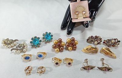 Vintage Costume Earrings Lot, 10 Pieces Mixed. Collection spans multiple decades with both 