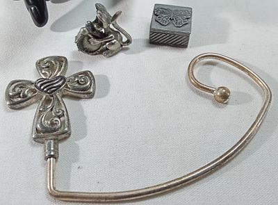 Silver-Tone 3-Piece Cross Key & Ornament Set. Three-piece silver-tone lot as confirmed by seller 