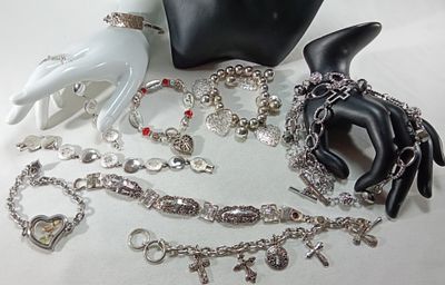Silver-Tone Religious Jewelry Lot, 7 Pieces. Seven-piece collection of silver-tone religious 