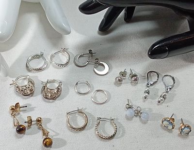 Mixed Earring Lot, 10 Pieces Silver & Gold-Tone. Collection includes silver-tone hoops with 