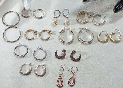 Mixed Earring Lot, 11 Pieces Mixed Styles. Collection includes multiple hoop styles in both 