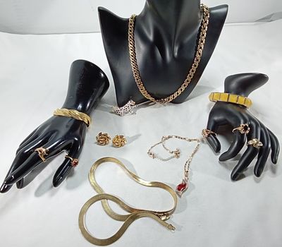 Jewelry Lot, Gold-Tone Rhinestone Pieces. Mixed collection of gold-tone costume jewelry 