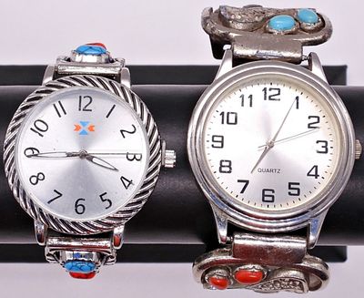 Two Silver Tone Watches. Pair of vintage silver tone watches, each featuring distinctive 