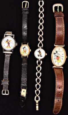 Disney Mickey Mouse Watches, 4 Watches. A collection of four Disney-themed wristwatches spanning 