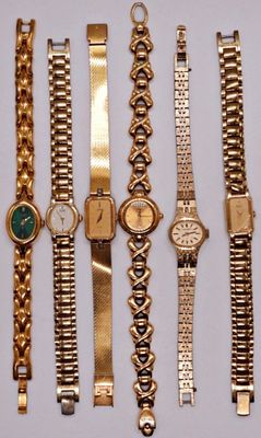 Lot of 6 Women's Gold-Tone Watches, Vintage. A collection of six women's gold-tone watches 