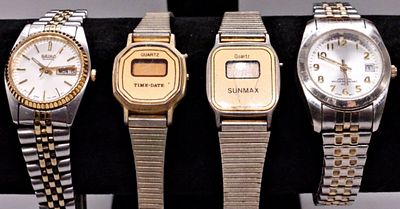 Four Vintage Watches, Mixed Brands & Metals. Four dress watches, each with Time-Date or digital 