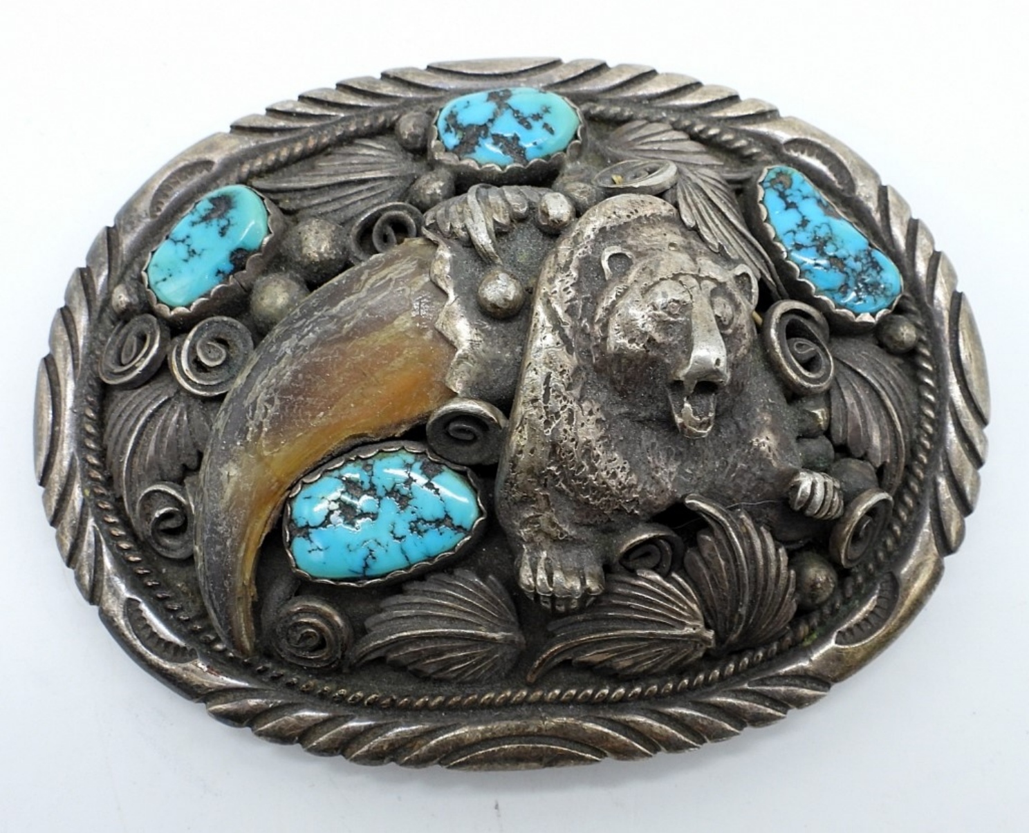Navajo 925 Turquoise & Bear Claw Belt Buckle