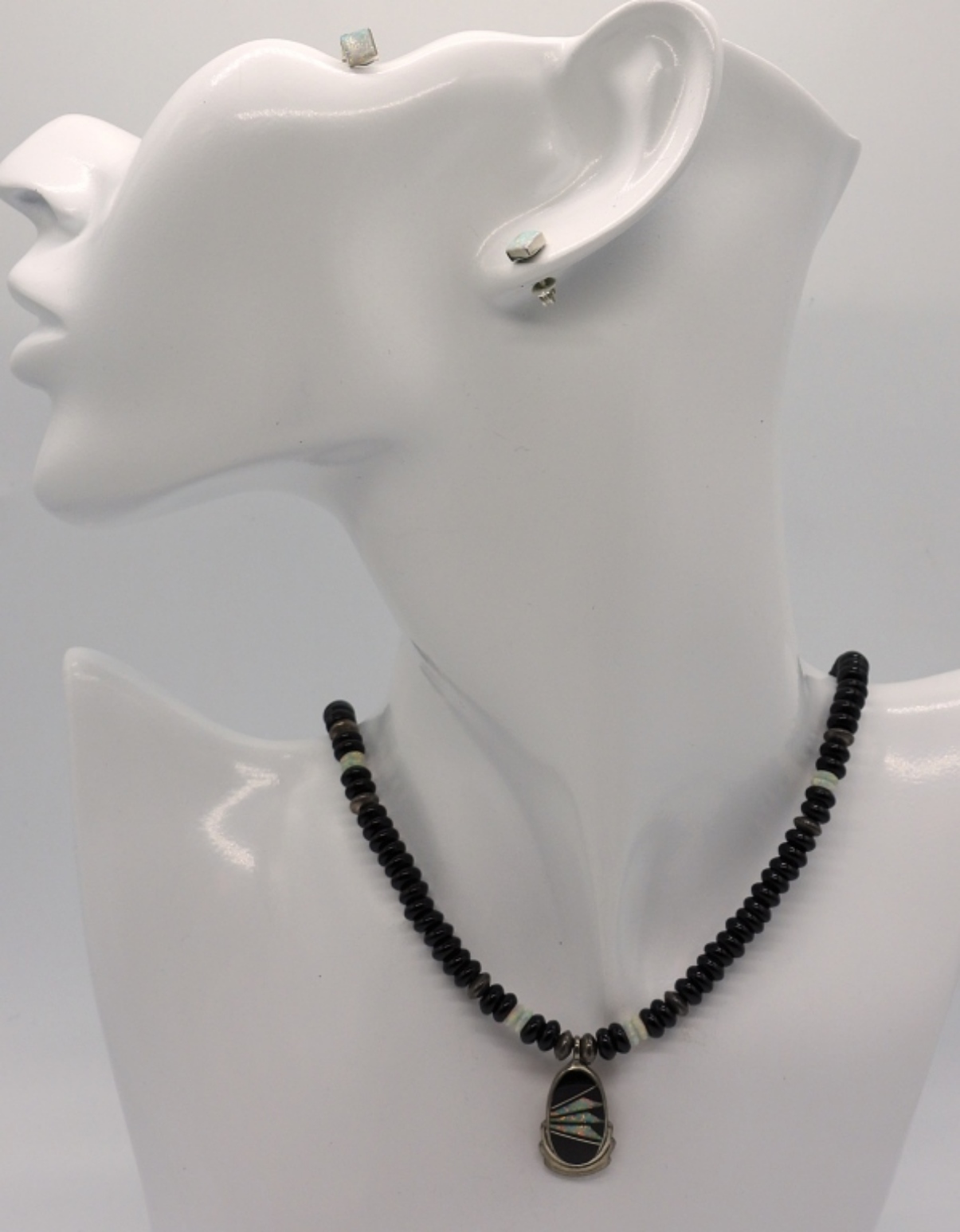 Opal & Black Onyx 925 Necklace & Earrings