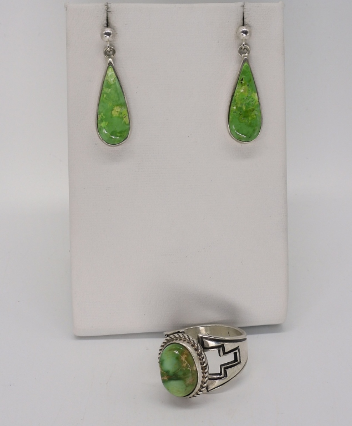 Green Turquoise 925 Navajo Ring & Earrings
