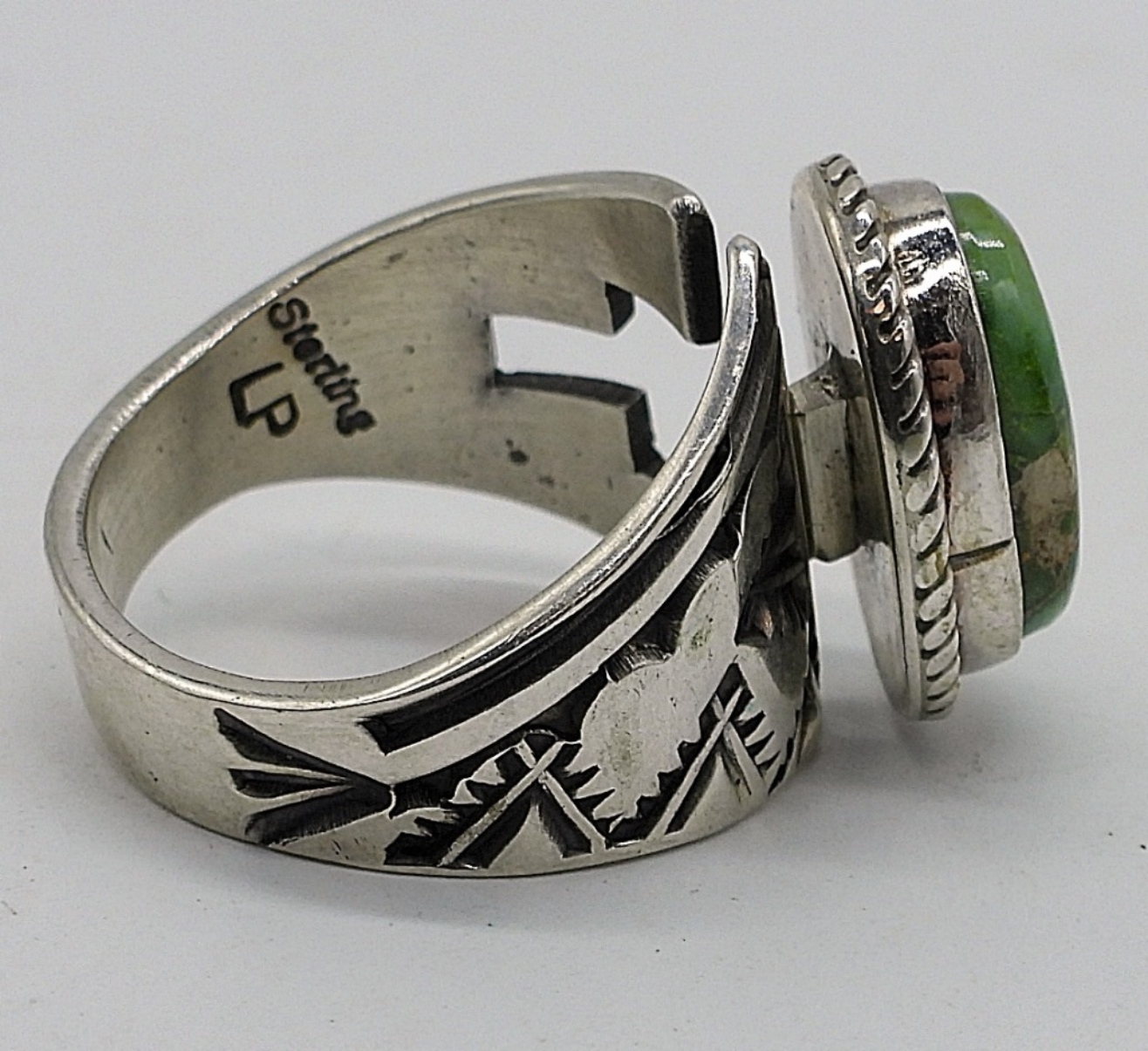 Green Turquoise 925 Navajo Ring & Earrings