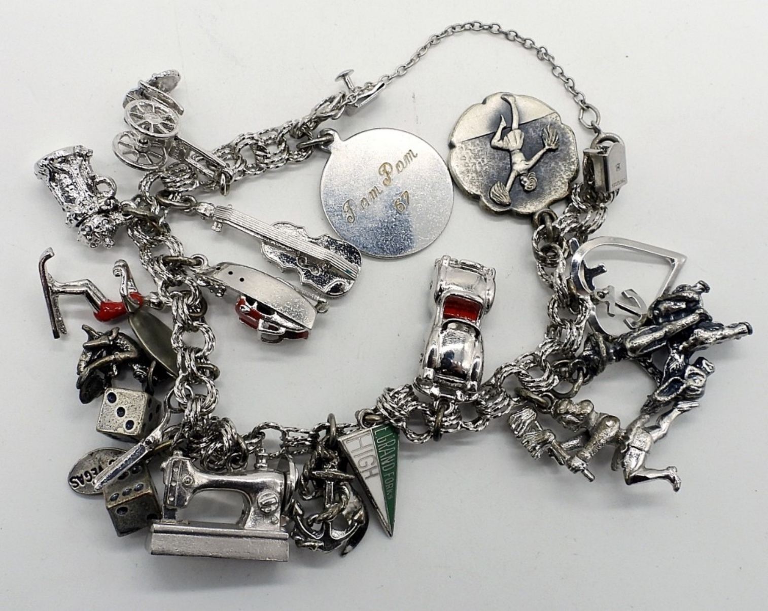 Vintage 925 Charm Bracelet with 17 Charms