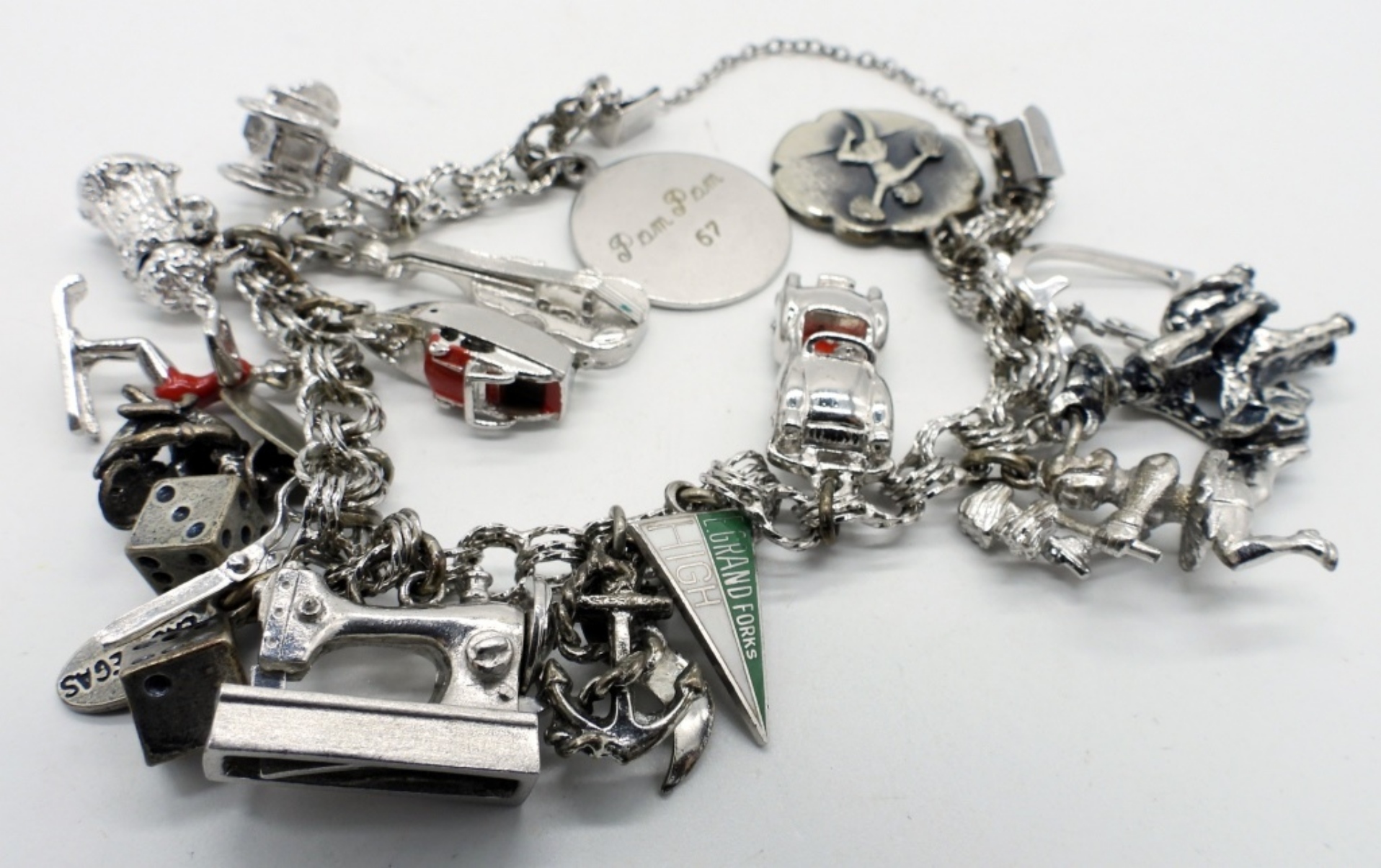 Vintage 925 Charm Bracelet with 17 Charms