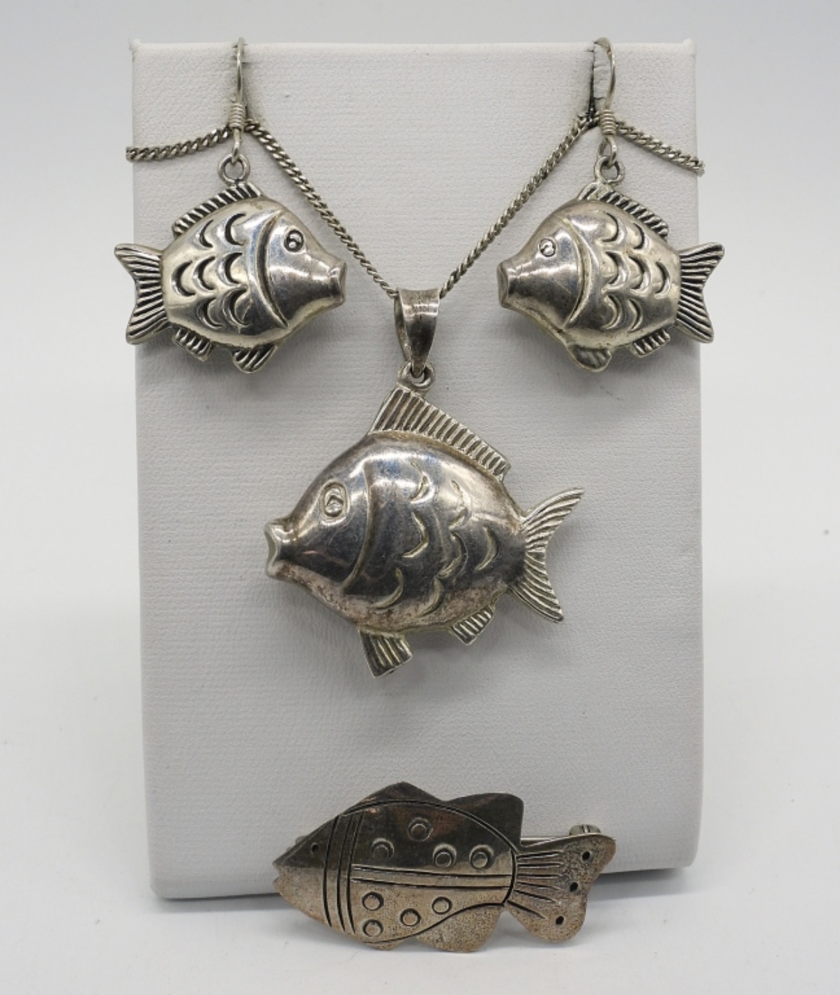Far Fetched 925 Fish Pin, Necklace, Earrings