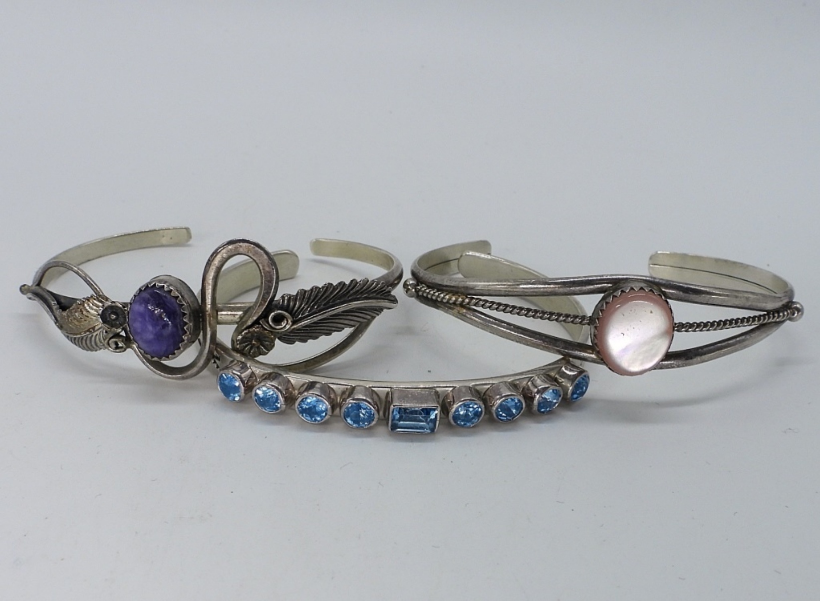 3 Cute Sterling Gemstone Cuff Bracelets
