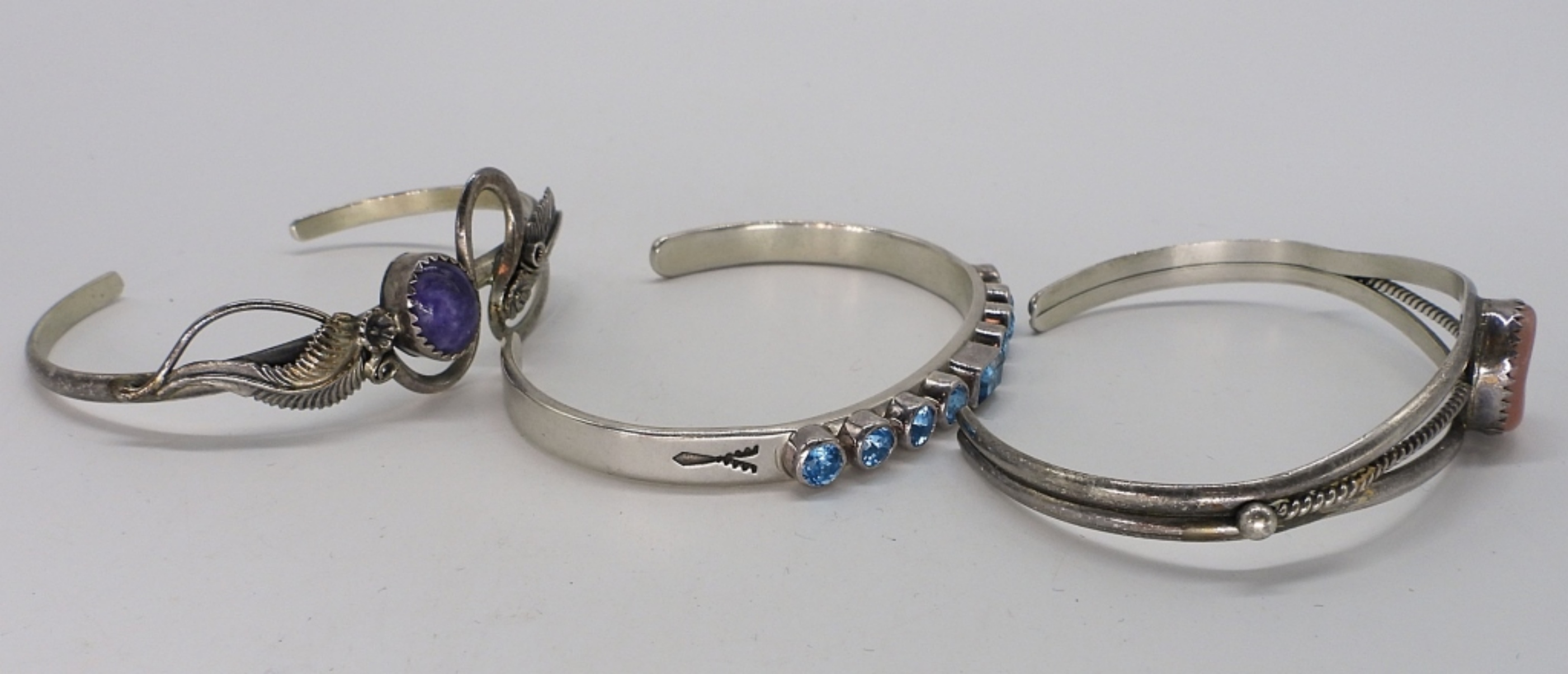 3 Cute Sterling Gemstone Cuff Bracelets