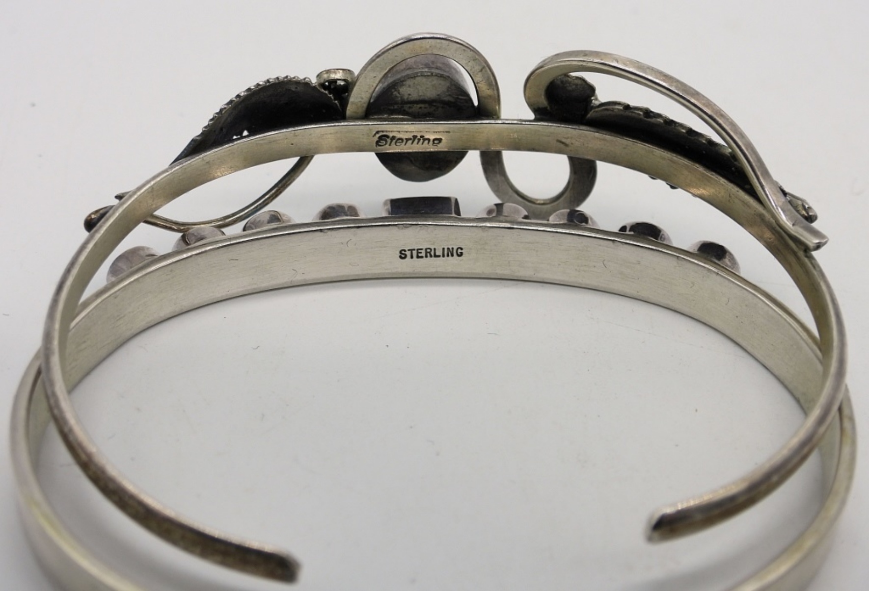 3 Cute Sterling Gemstone Cuff Bracelets
