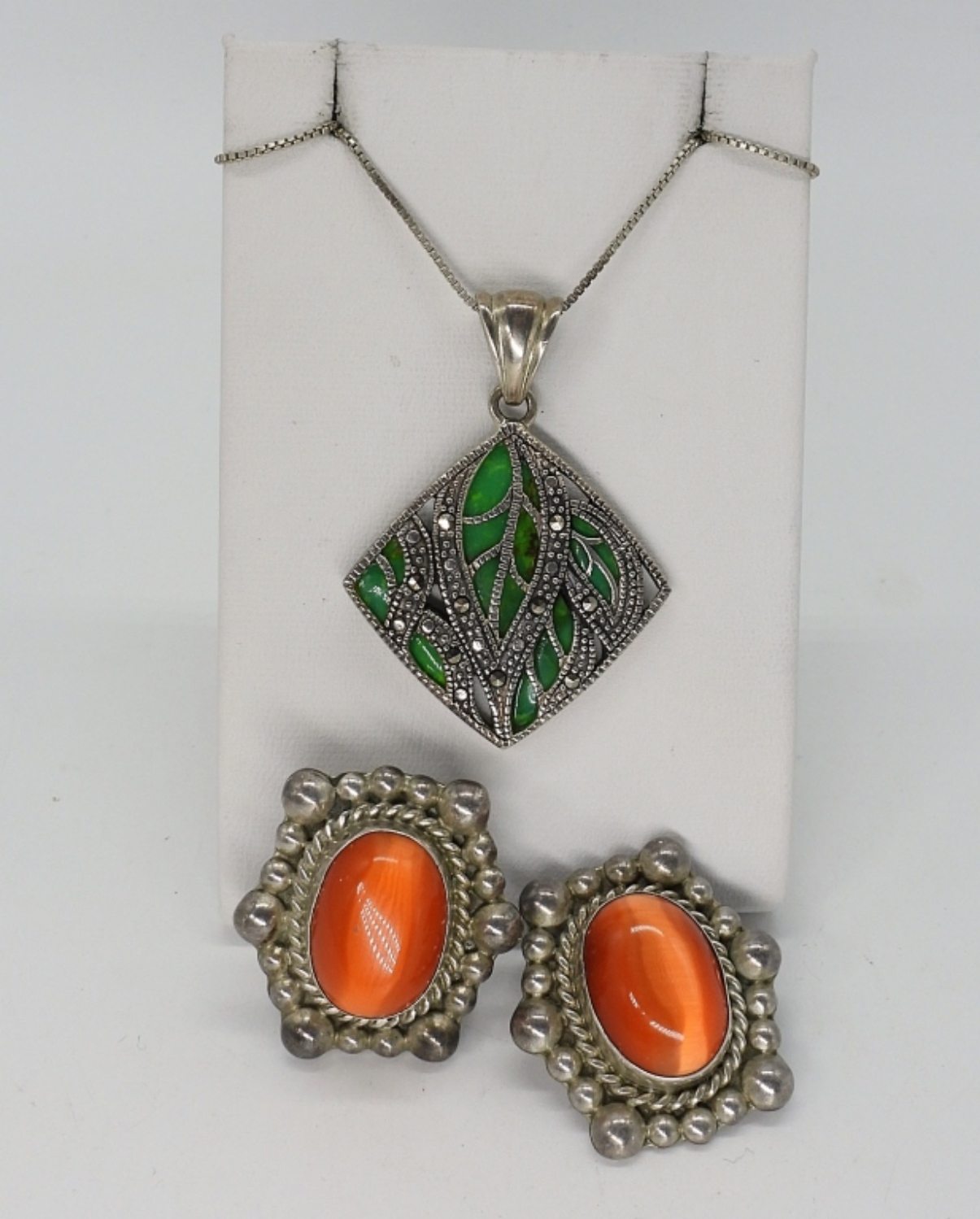 Vintage Turquoise & Orange Cats Eye 925