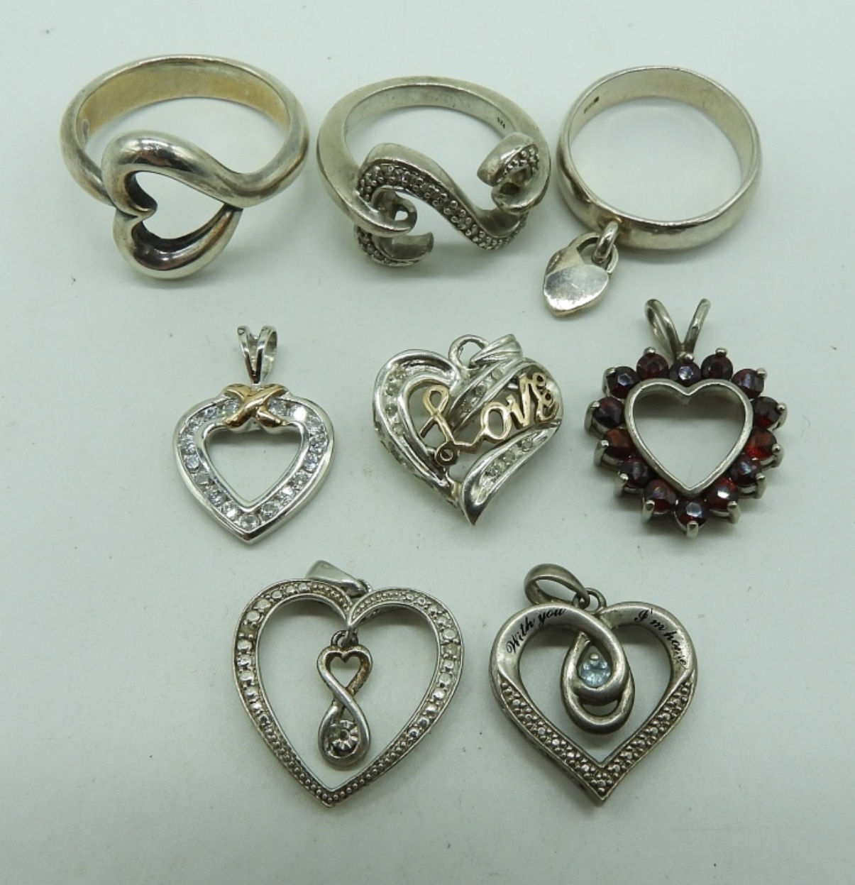 Heart Shaped 925 Pendants and Rings